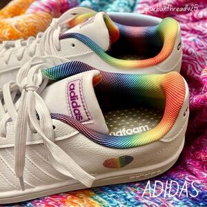 🌈🌈 NEW NO BOX Adidas Neo Grand Court Sneakers White Rainbow Heart  – Size 7.5
